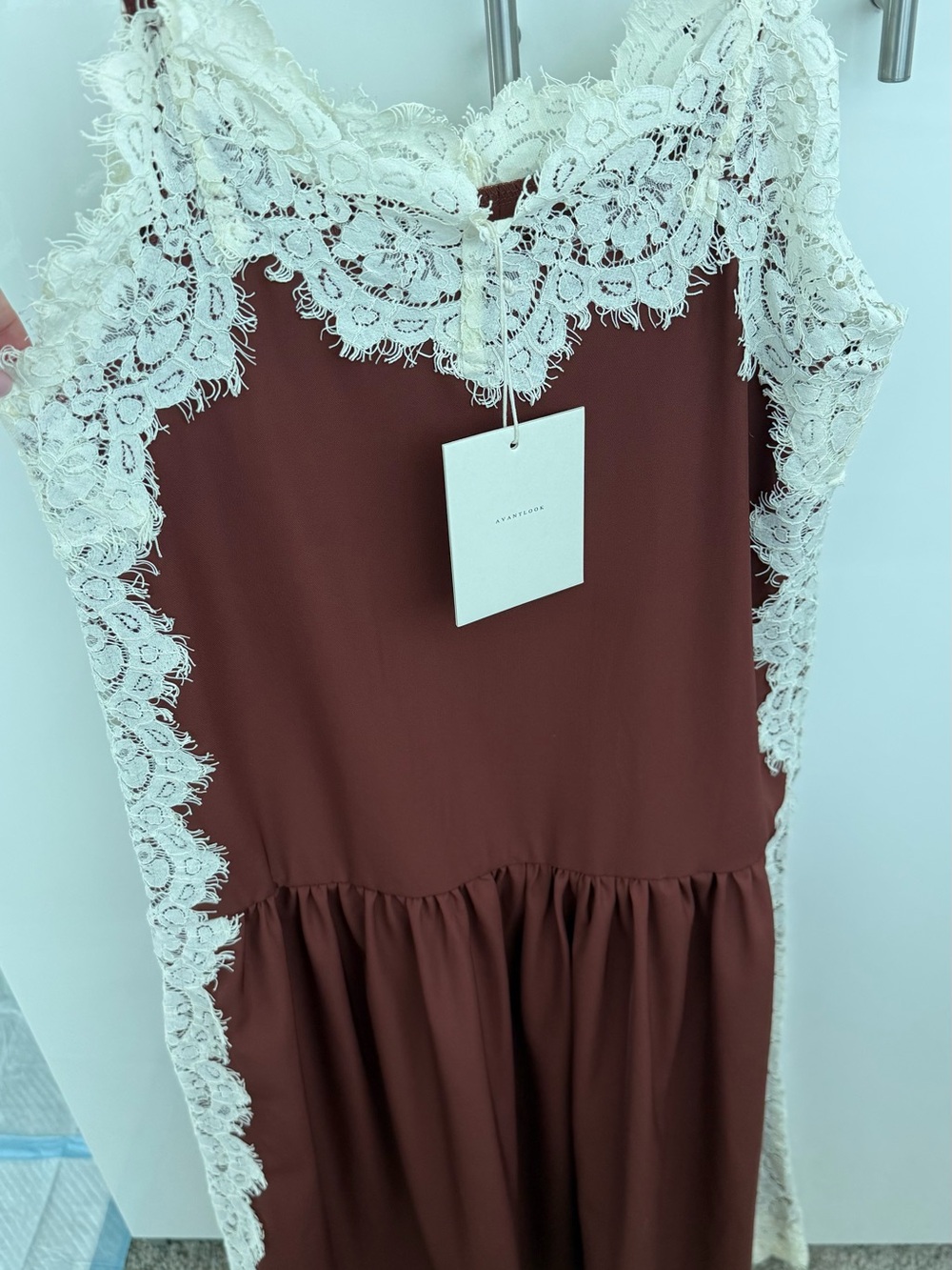 Avantlook Burgundy Slip Dress with Cream Lace Trim